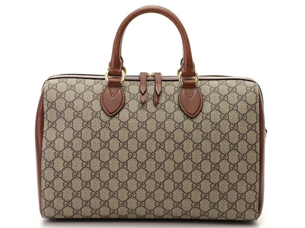 Gucci Boston Bag GG Supreme Beige Cream Brown Leather